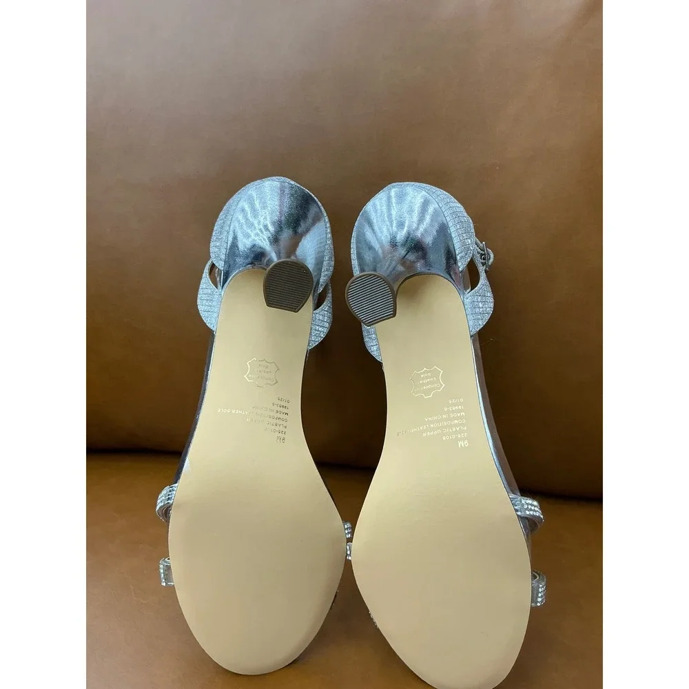I. Miller Vanny Sandals Womens 9 Silver Rhinestone Ankle Strap Heels
